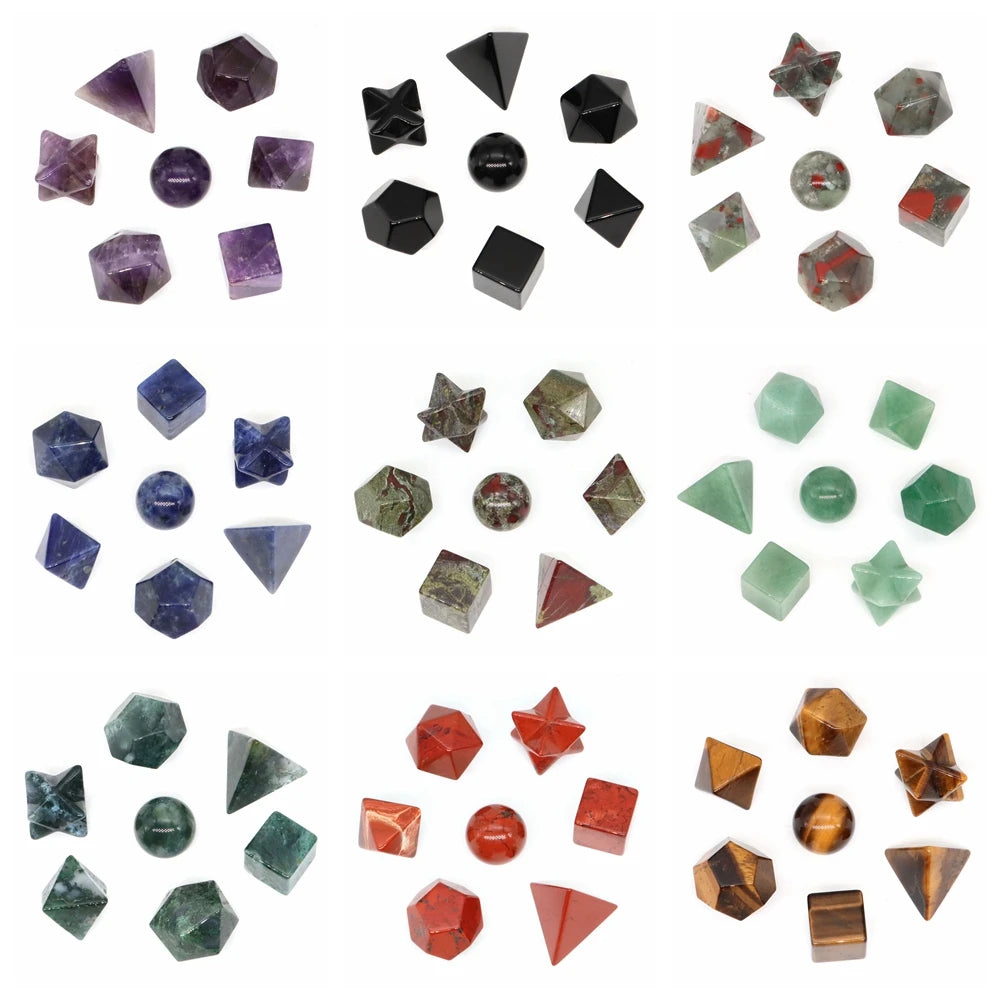 7Pcs/Set Platonic Crystal Solid Geometry Stone for Reiki Healing Chakra Gemstone Balancing Lucky Geometric Polyhedron Home Decor