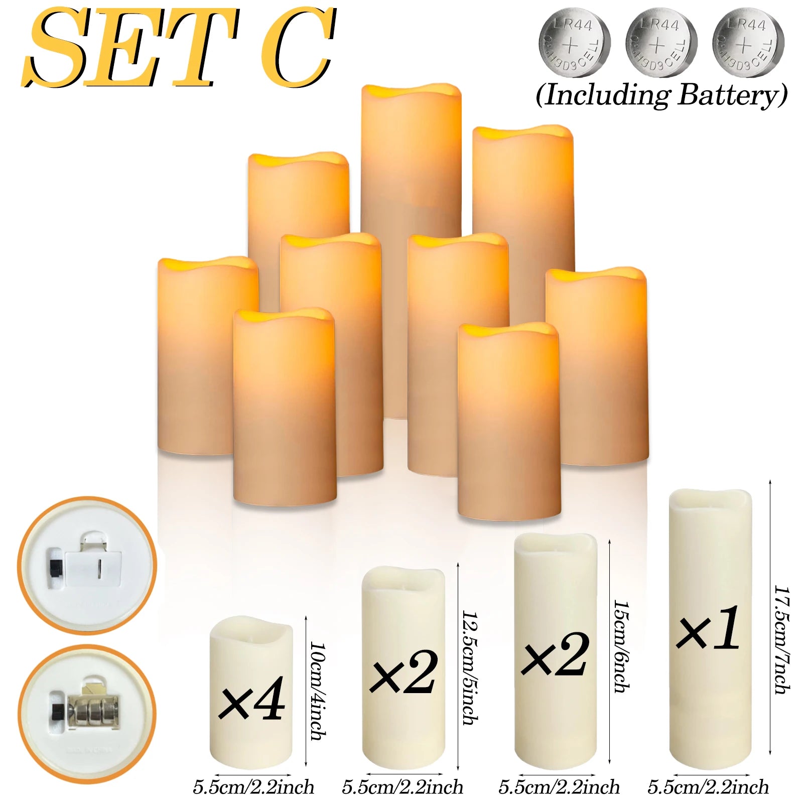 180-9Pcs Artificial Candles LED Flameless Candles for Wedding Led Candle Pillar Candles Flickering Candle for Decorative Concert