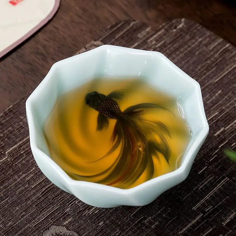 Creative Celadon Teacups Handmade Koi Tea Bowls Chinese Kung Fu Tea Set Master Cup Household Retro Tasting Mug Teaware Drinkware