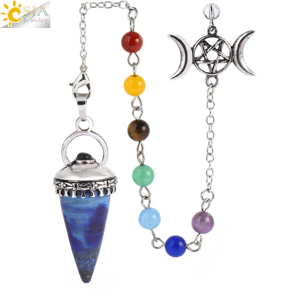 CSJA Natural Stone Cone Pendulum Reiki Amethyst Pink Crystal Gem Stone Pendulo for Dowsing Dinvination Healing Quartz H624