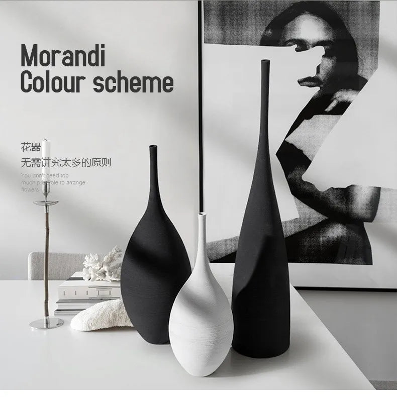 Handmade Ceramic Art Vase Pot Cabinet Table Decor Home Ornament Simple Modern Luxury Nordic Living Dining Bed Room Hall Black