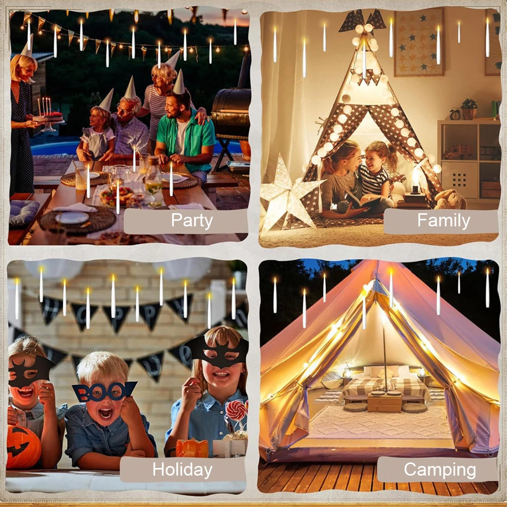 10-24PCS Flameless Floating Candles With Magic Wand Remote Battery Operated Hanging Flickering Warm Light Candle Wedding Christm