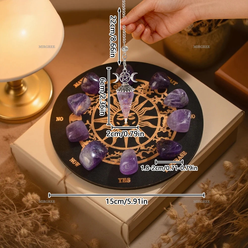 9/12pcs Amethyst and Crystal Pendulum Set with Divination Board - Perfect for Meditation and Divination