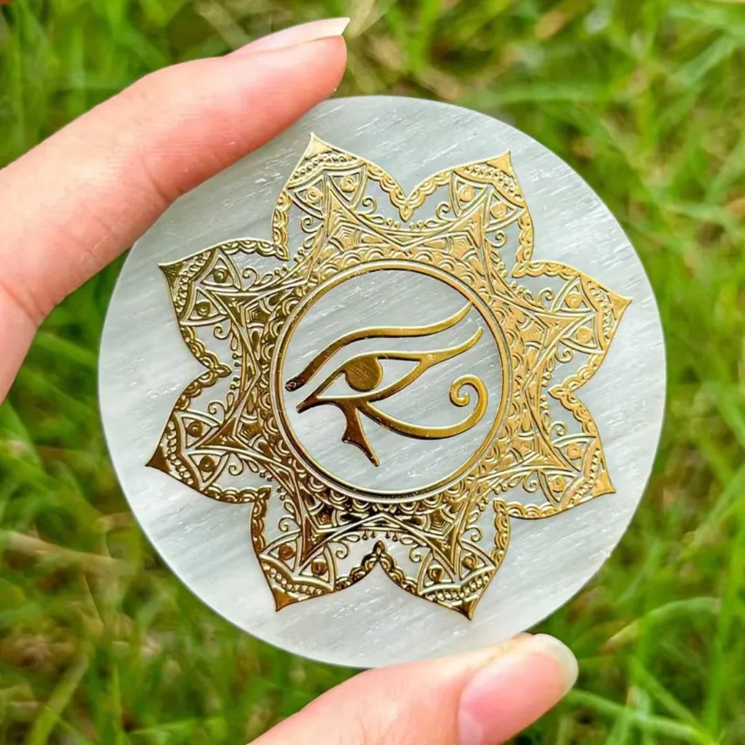 1pc Natural Selenite Slice Irregular Crystal Stone - Mixed Style Boho Star Moon Tree Flower Golden Tray Jewelry Accessories Art