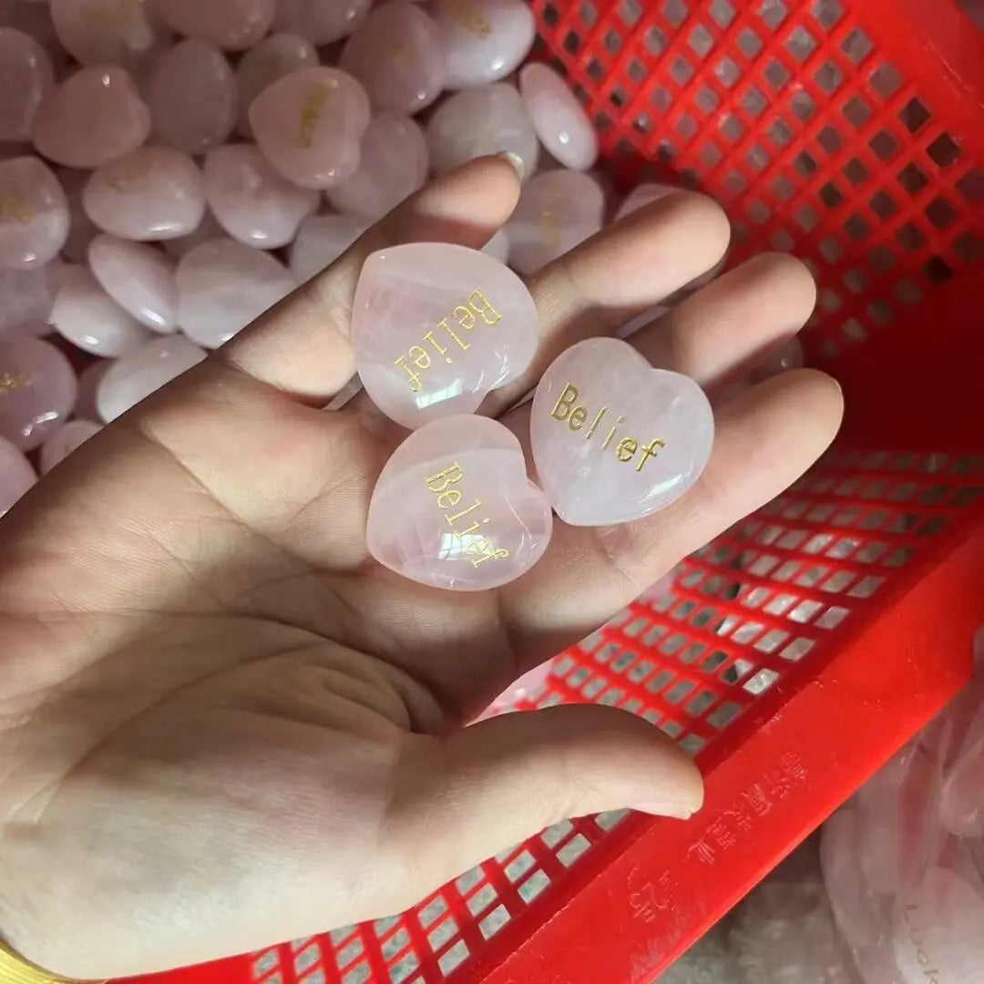 Random1pcs Rose Quartz Heart Inspirational Stone Engraved Love Natural Pink Crystal Valentine's Day Gifts