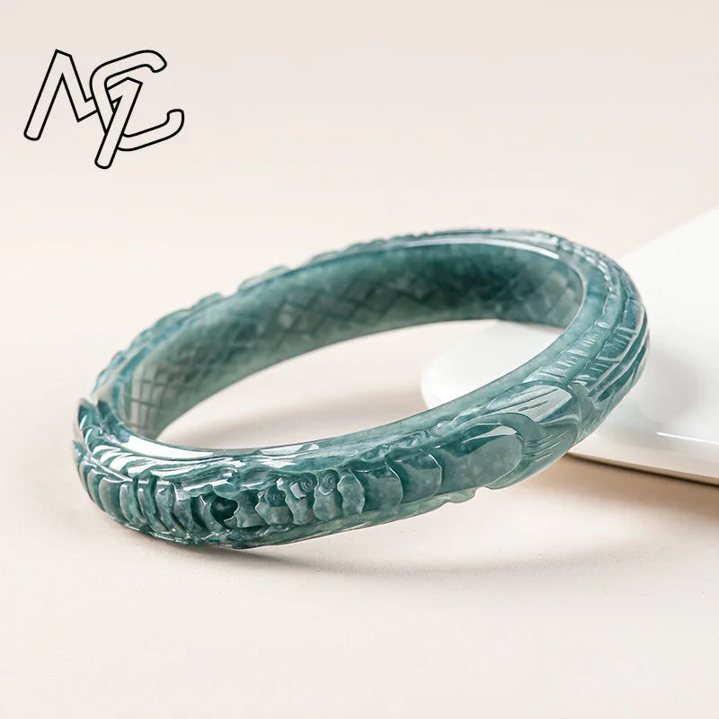 Natural Burmese A Emerald Jade Blue Water Phoenix Bangle Amulets Charm Fashion Jewelry Gifts Certificate Men Women