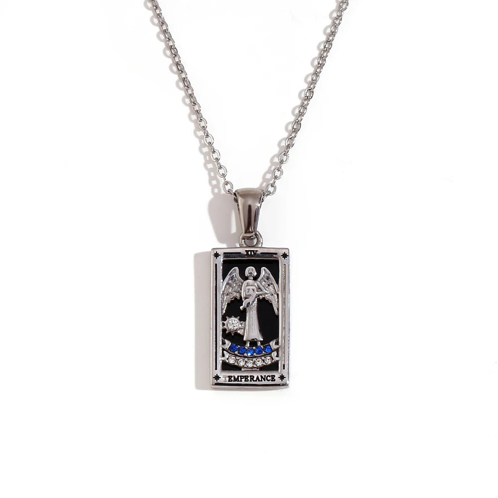 MamacitaSlay New In Populry Rectangular Pendant Empress Lovers Magician Tarot Waterproof Stainless Steel Necklace For Women
