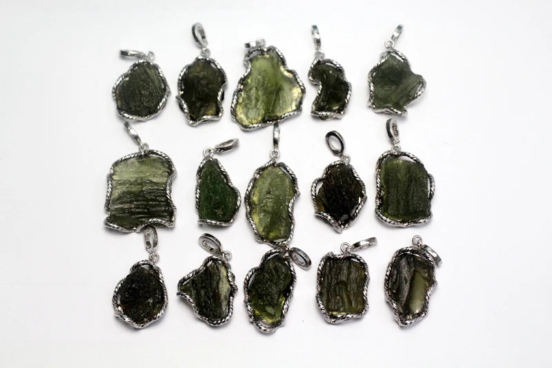 Natural Top Czech Moldavite Irregular 925 Silver Pendant Fine Jewelry Gift Eliminate negative energy