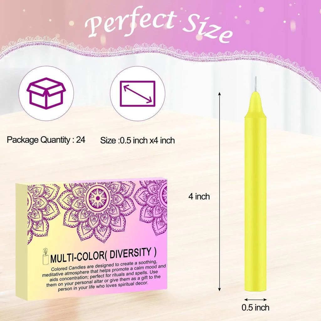 24 Pieces of 4英寸 Colorfuled Waxs, Drip-Free, Smoke-Free, Fragrance-Free, Home Dinner Candles, Hand-Pulled, High-Quality, Suitable for Church, Family, Wedding, Party, Seasonal Celebrations, Emergency Situations and Home De