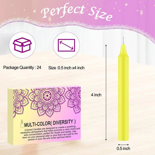24 Pieces of 4英寸 Colorfuled Waxs, Drip-Free, Smoke-Free, Fragrance-Free, Home Dinner Candles, Hand-Pulled, High-Quality, Suitable for Church, Family, Wedding, Party, Seasonal Celebrations, Emergency Situations and Home De
