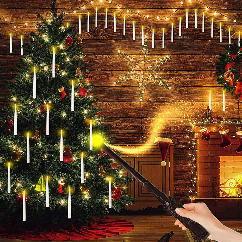 10-24PCS Flameless Floating Candles With Magic Wand Remote Battery Operated Hanging Flickering Warm Light Candle Wedding Christm
