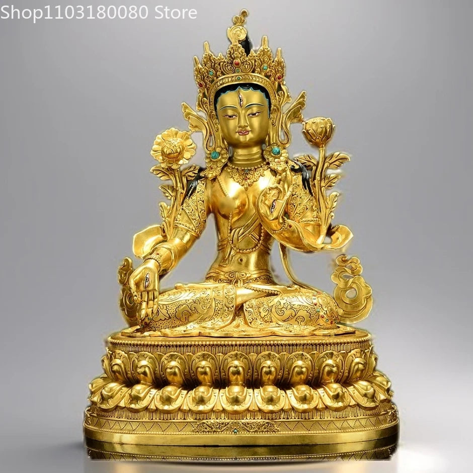 47cm Copper brass gilding White Tara buddha statue Tibet buddhism Guanyin Goddess sculpture Large size