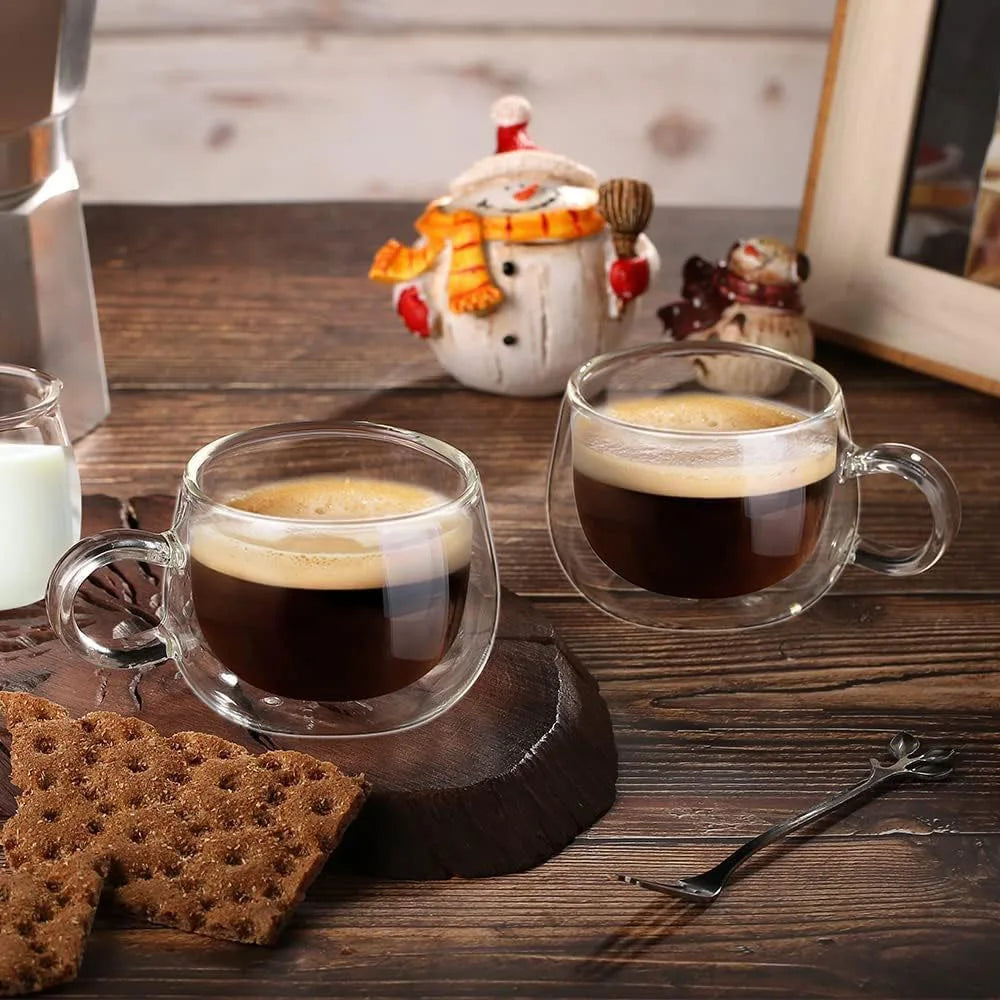100/200ml Double Walled Glass Coffee Cup Set Clear Espresso Cups With Handle Heat-resisting Glass Cup For Milk Latte Tea