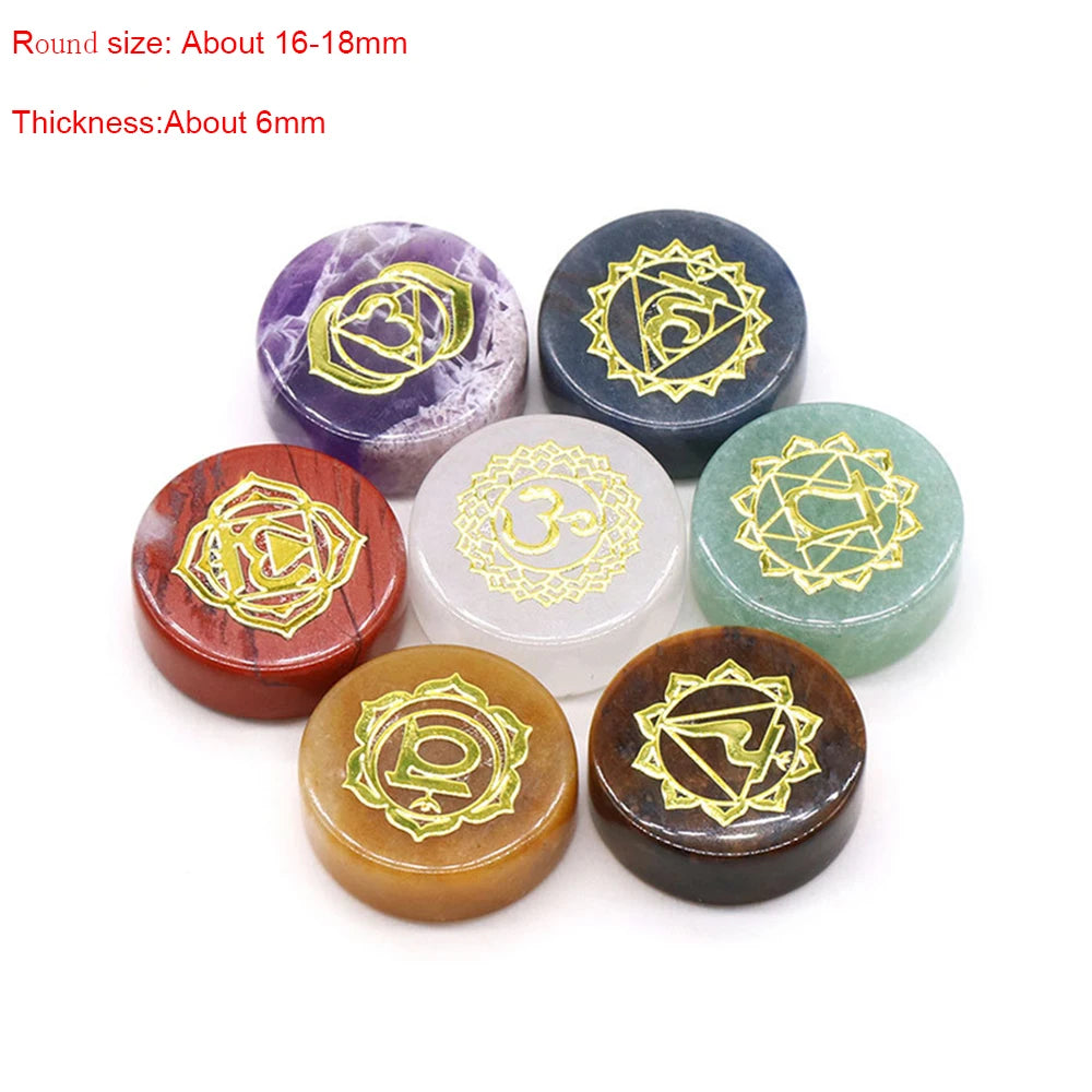 7Pcs Chakra Natural Crystal Stones for Divination Yoga Meditation Rune Carving  Fortune-telling Reiki Healing Gemstones