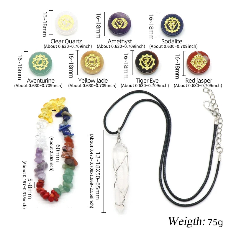 Natural Stone Elegant 7 Chakra Healing Stones & Quartz Bracelet Set Craft Stone Ornament Perfect for Home Decor, Harmony & Gifts