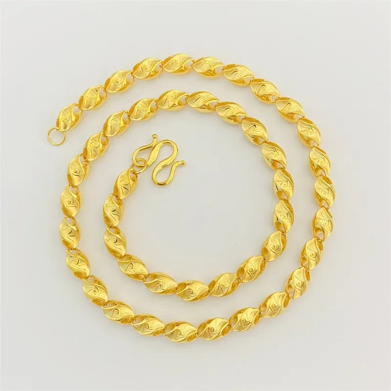 Luxury and domineering 9999 24K real gold jewelry phoenix pattern wheat necklace fashion men and women wear gold chains