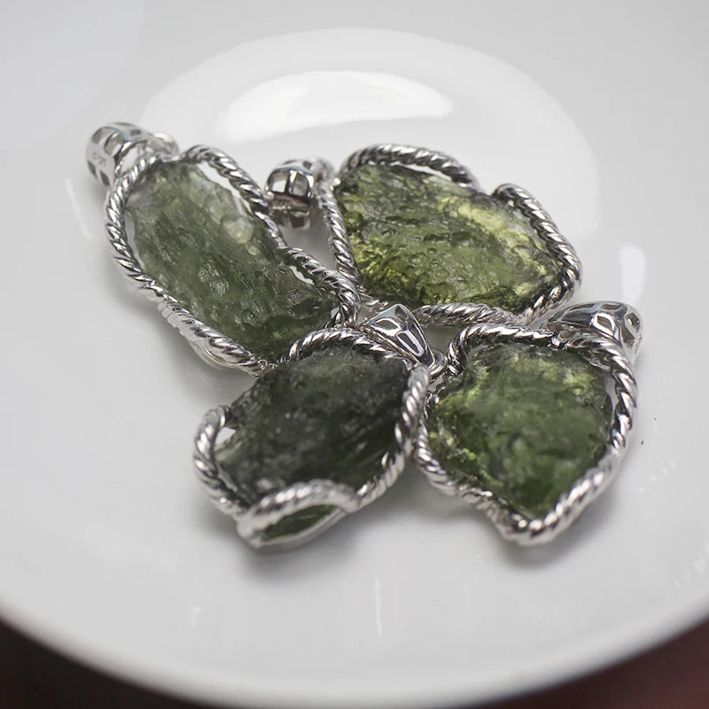 Natural Top Czech Moldavite Irregular 925 Silver Pendant Fine Jewelry Gift Eliminate negative energy