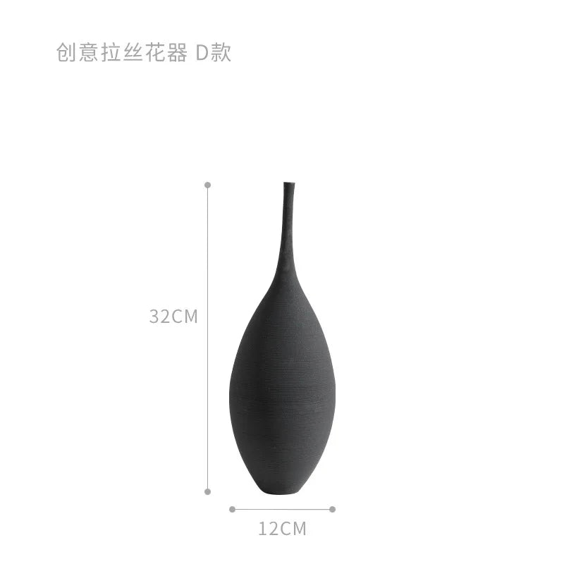Handmade Ceramic Art Vase Pot Cabinet Table Decor Home Ornament Simple Modern Luxury Nordic Living Dining Bed Room Hall Black