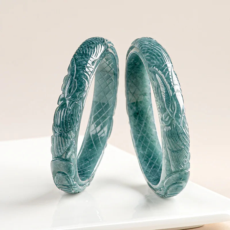 Natural Burmese A Emerald Jade Blue Water Phoenix Bangle Amulets Charm Fashion Jewelry Gifts Certificate Men Women