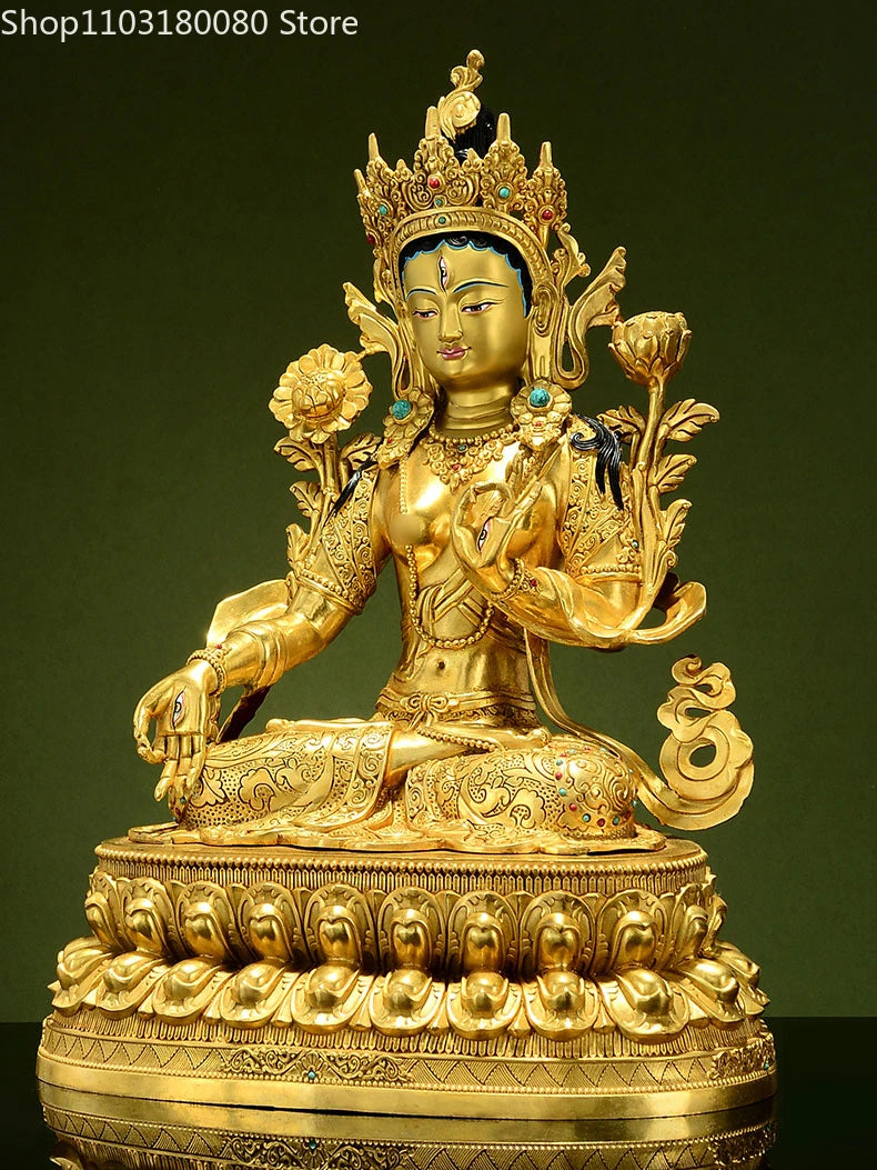 47cm Copper brass gilding White Tara buddha statue Tibet buddhism Guanyin Goddess sculpture Large size