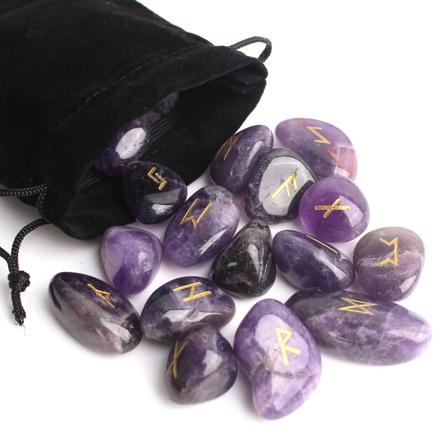 Natural Crystal Rune Stones Set 25pcs Quartz Agate Crystal Stone Witches Reiki Healing Energy Rune Letter Crystal Carving Crafts