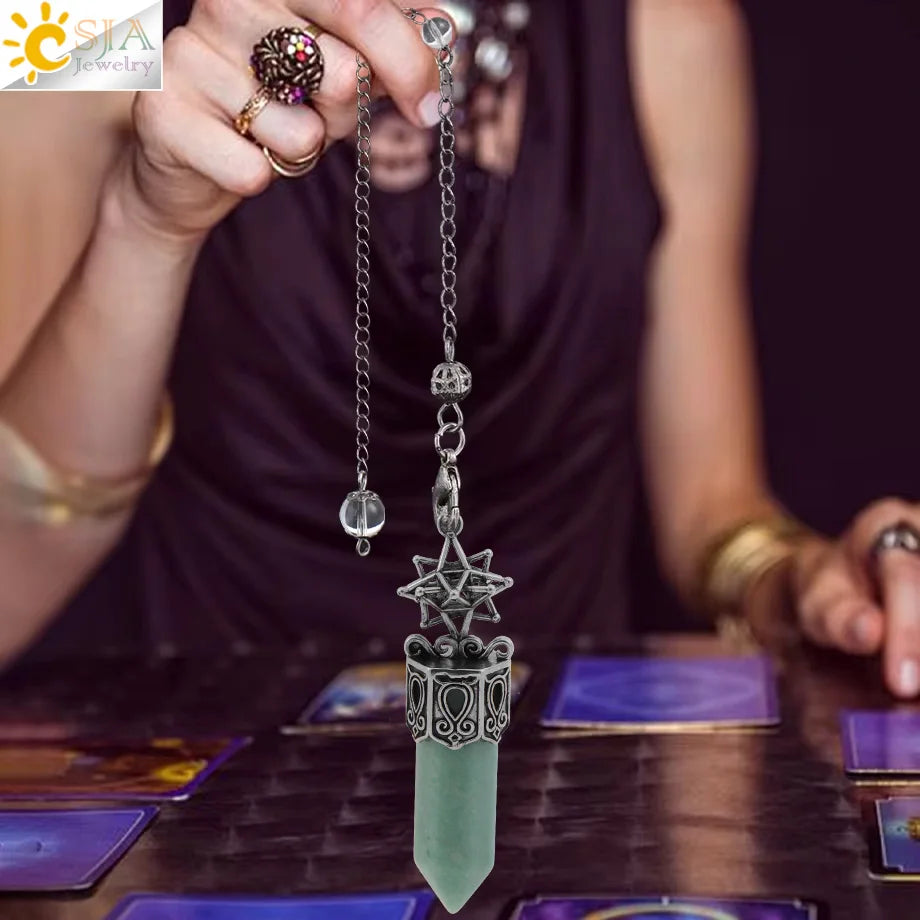 CSJA Natural Stone Cone Pendulum Reiki Amethyst Pink Crystal Gem Stone Pendulo for Dowsing Dinvination Healing Quartz H624