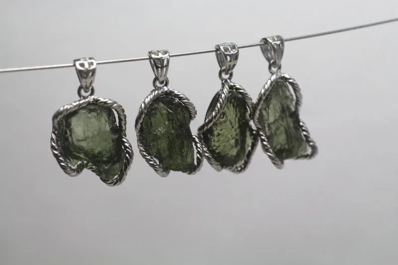 Meihan Natural Czech Moldavite 925 Sterling Silver Pendant Irregular Shape Fine Jewelry for Eliminating Negative Energy