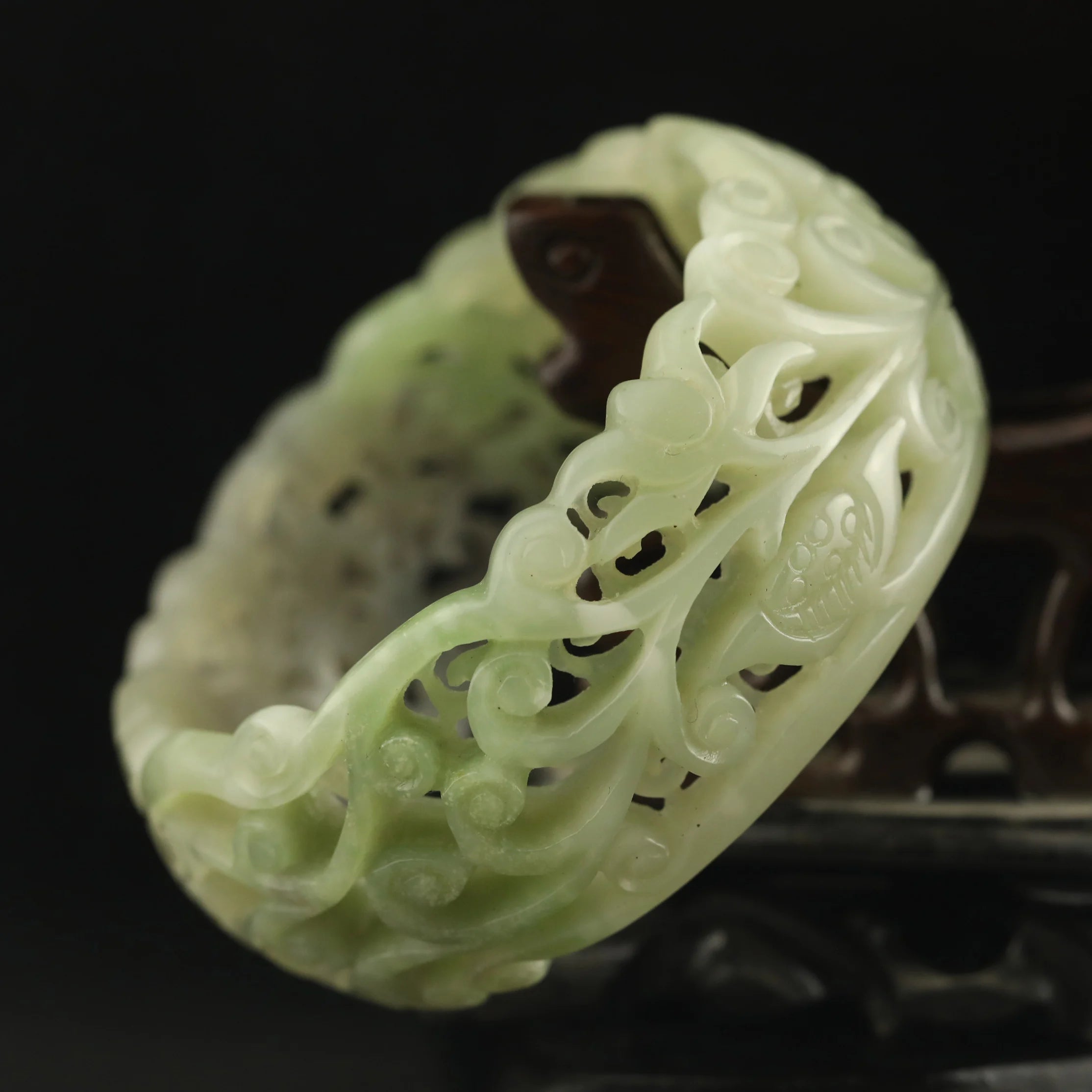 China natural hetian green jade hand carved flower bracelet bangle d