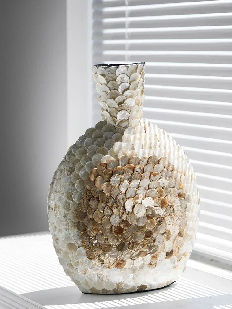 Modern French Light Luxury Art Vase, Golden Shell, Decorative Arrangement, Handmade Desktop Flower Arrangement, Home Decor