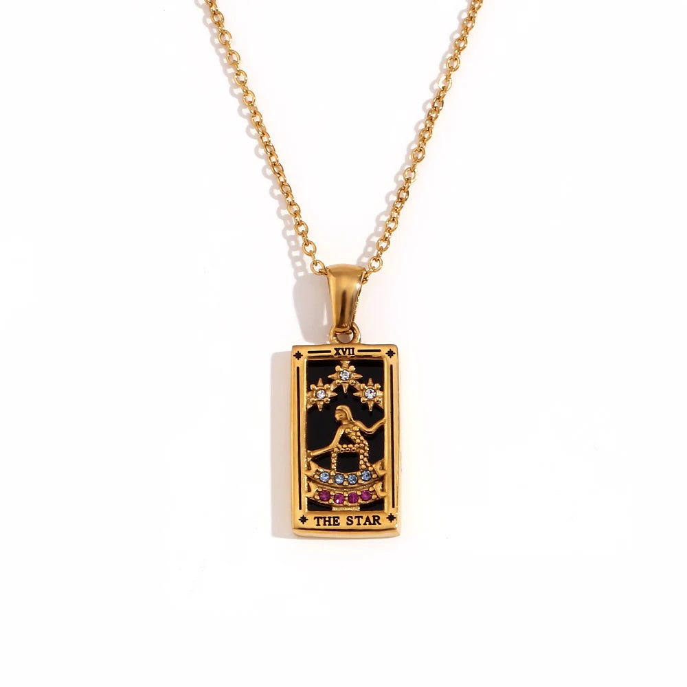 MamacitaSlay New In Populry Rectangular Pendant Empress Lovers Magician Tarot Waterproof Stainless Steel Necklace For Women