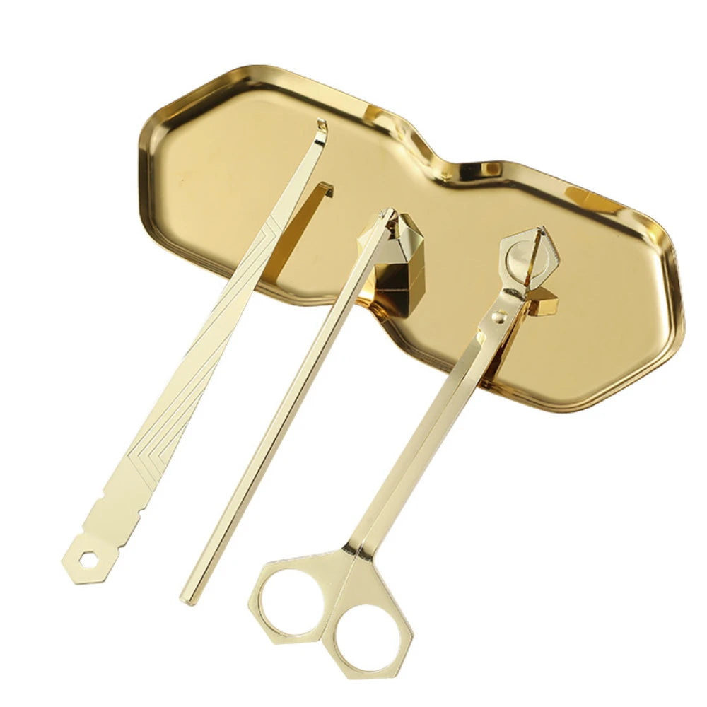 4 Piece Wick Trimmer Snuffer Kit Candle Differ Tray Golden Retro Candlestick Scented Candle Accessories Supplies Craft Ornaments