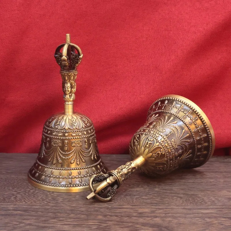 Tibetan Vajra Bell Brass Three Strand Chime Bell Zen Temples Buddhist Handheld Wind Chimes Portable Meditation Decoration Bells