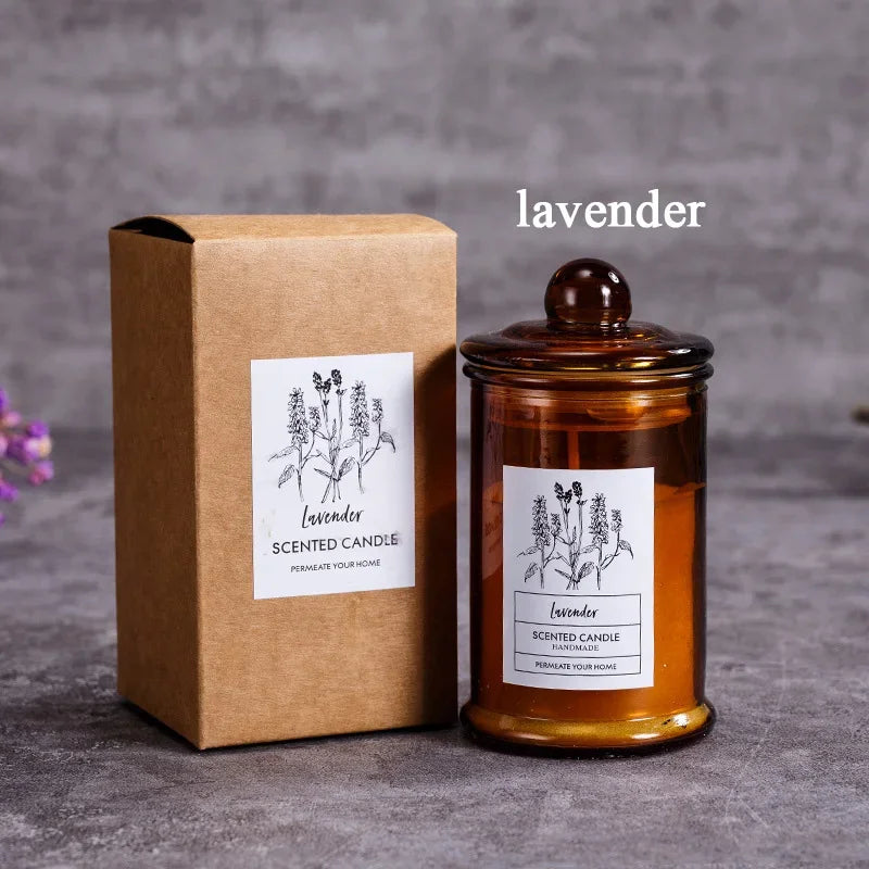 Vintage Glass Jar Scented Candle Essential Oils Soy Wax Candle Aromatherapy Home Decoration Birthday Xmas Gift