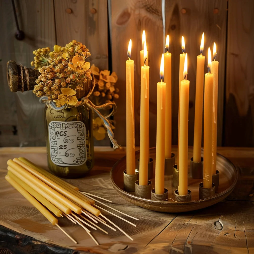 25PCS/1PACK Hanukkah Candle Natural Beeswax Chanukah Candles Thin Taper Honey Candles for Ritual Birthday Unscented