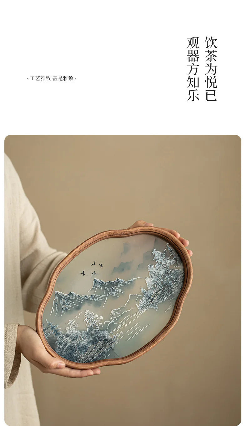 Blue And White Landscape Handmade Ceramic Sancai Tea Set Complete Set Zen Tea Ceremony Set Teapot And Tea Cup Set Tea Services