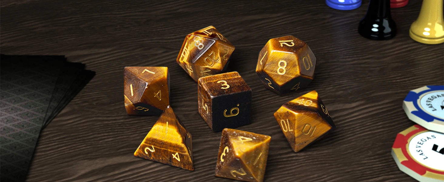 TUMBEELLUWA 7Pcs/Set Natural Crystal Stone Polyhedral DND Dice Set For RPG MTG Table Games Home Decoration