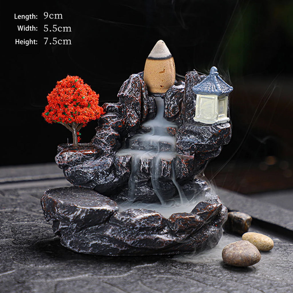 Creative Backflow Incense Holder Resin High Mountain Waterfall Incense Cones Burner Aromatherapy Ornament Zen Home Decoration