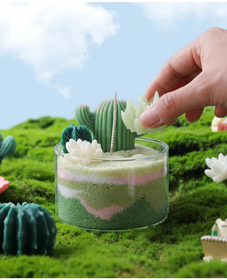 1PC DIY Scented Candles Succulent Fragrance Indoor Plants Cactus Sand Painting Handmade Wedding Souvenir Home Decoration