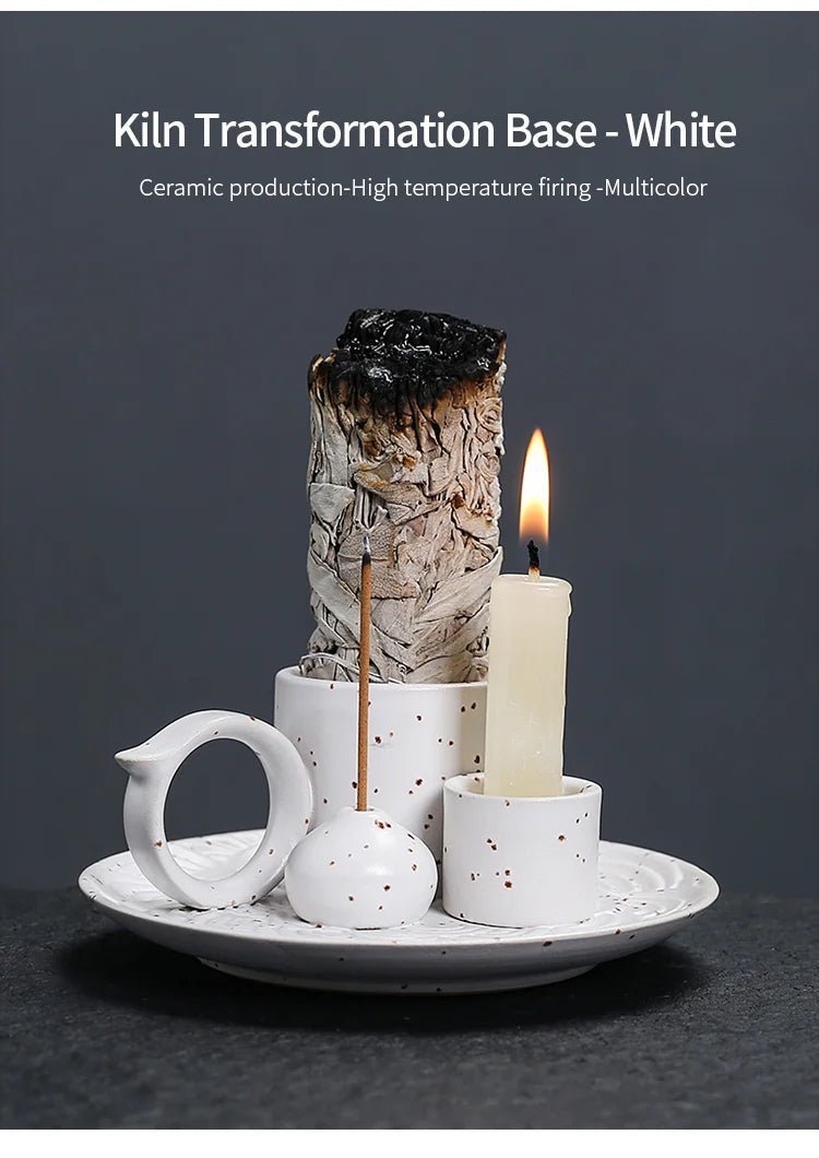 4 in 1 Incense Burner, Sage Palo Santo Holder, Incense Stick Holder Candles Holder Ceramic Censer for Meditation Living Room