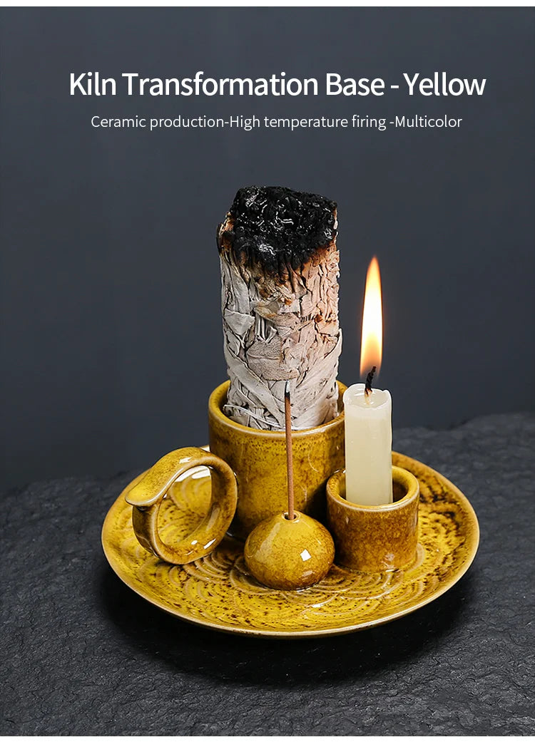 4 in 1 Incense Burner, Sage Palo Santo Holder, Incense Stick Holder Candles Holder Ceramic Censer for Meditation Living Room