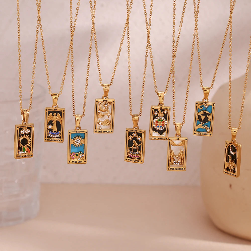 E.B.belle Original New Tarot Queen Lover Magician Moon Necklace Tarnish Free Stainless Steel Jewelry 18K Gold Plated Decoration
