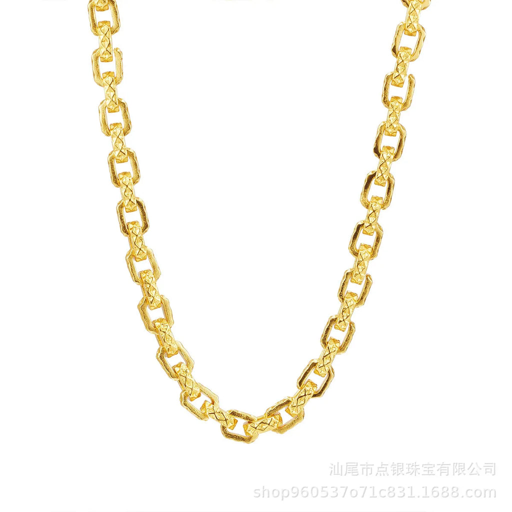 Luxurious and domineering 24K real gold men's square interlocking necklace au9999 gold design Chopin necklace