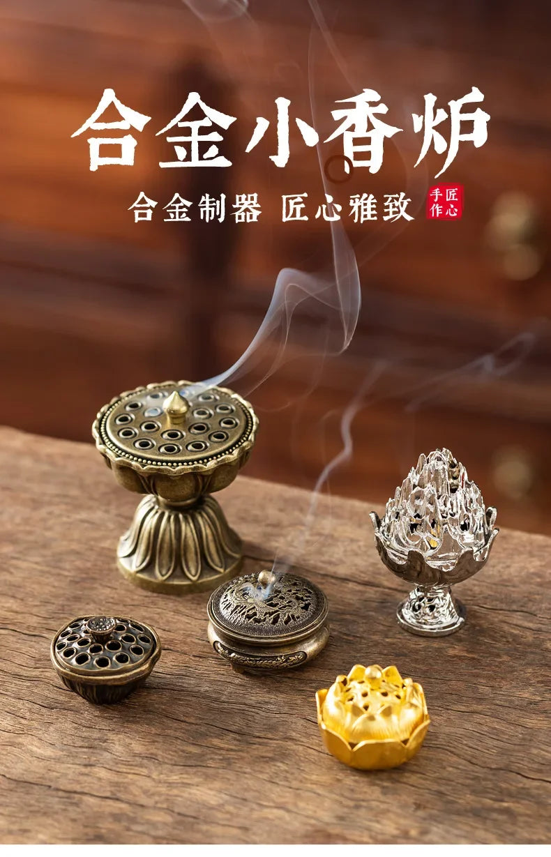 Lotus Flower Incense Burner With Handle Retro Copper Lotus Hollow Out Incense Stick Burner Brass Small Metal Craft Home Decor