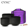 CVNC 8"B 10"F 12"C Double Black Quartz Bowls  Frosted Crystal Singing Bowls Chakra Set 3pcs for Sound Healing With Bag