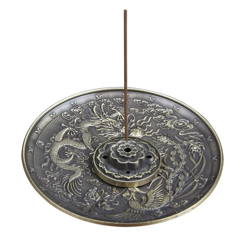 Dragon and Phoenix Bronze Incense Tray Twelve Zodiac Antique Thread Incense Holder Coil Incense Burner Indoor Sandalwood Stove