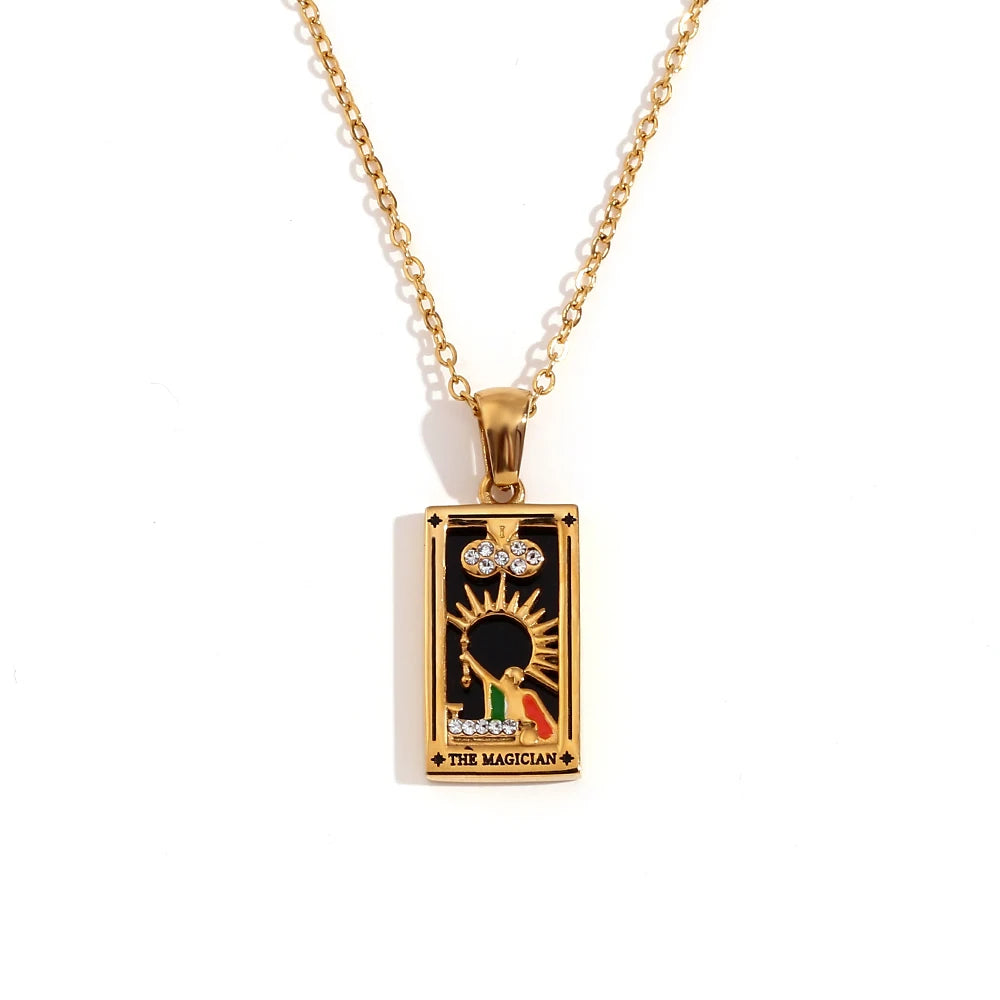MamacitaSlay New In Populry Rectangular Pendant Empress Lovers Magician Tarot Waterproof Stainless Steel Necklace For Women