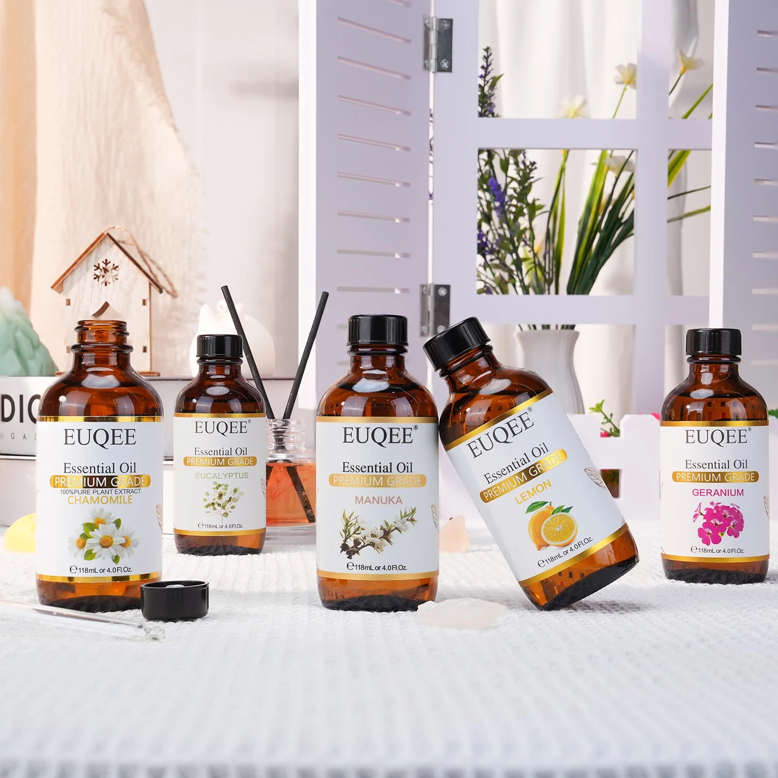 EUQEE 118ml Pure Essential Oil For Skin Peppermint Lavender Eucalyptus Vanilla Bergamot Aromatherapy Essential Oils For Diffuser