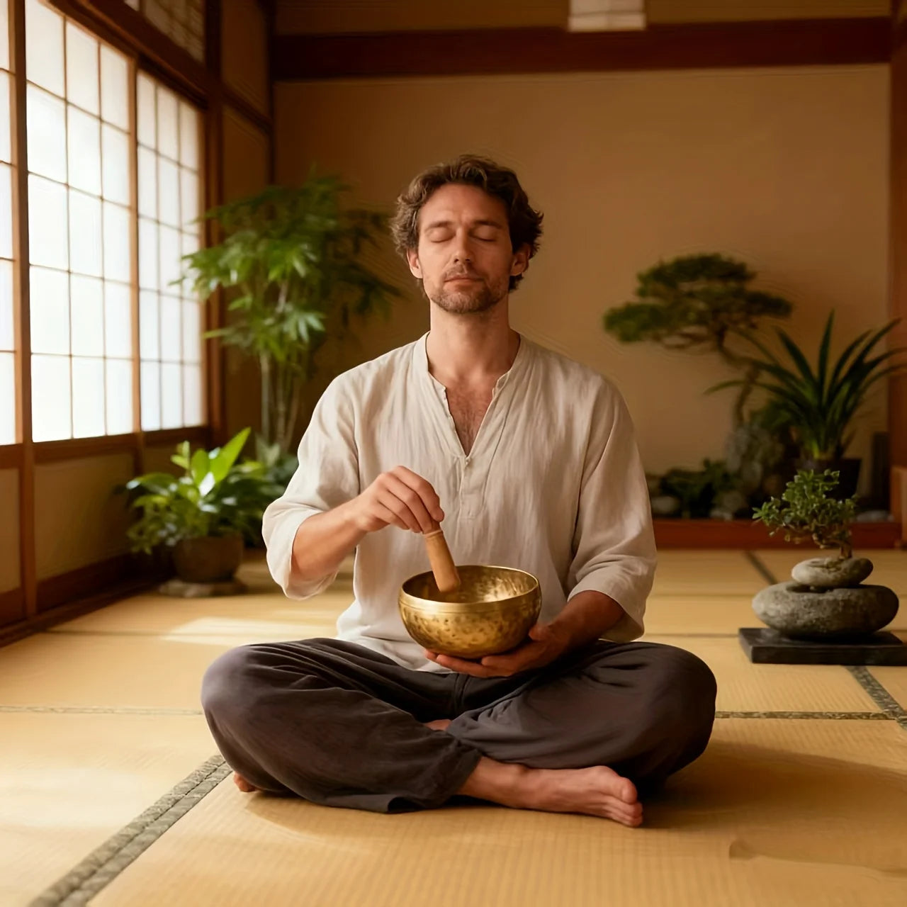 Tibetan Sound Therapy Singing Bowl Handmade Brass Sing Bowl Yoga Meditation Buddha Sound Bell Healing Stress Relief Instrument