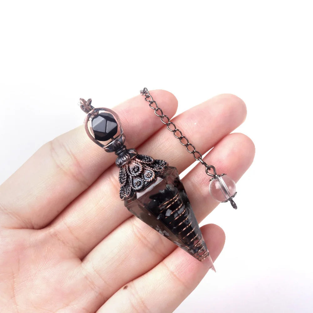 Natural Stone Crystal Pendulum Necklaces Hexagonal Cone Crushed Stone Amethysts Rose Quartz Chakra Pendant Jewelry Accessories