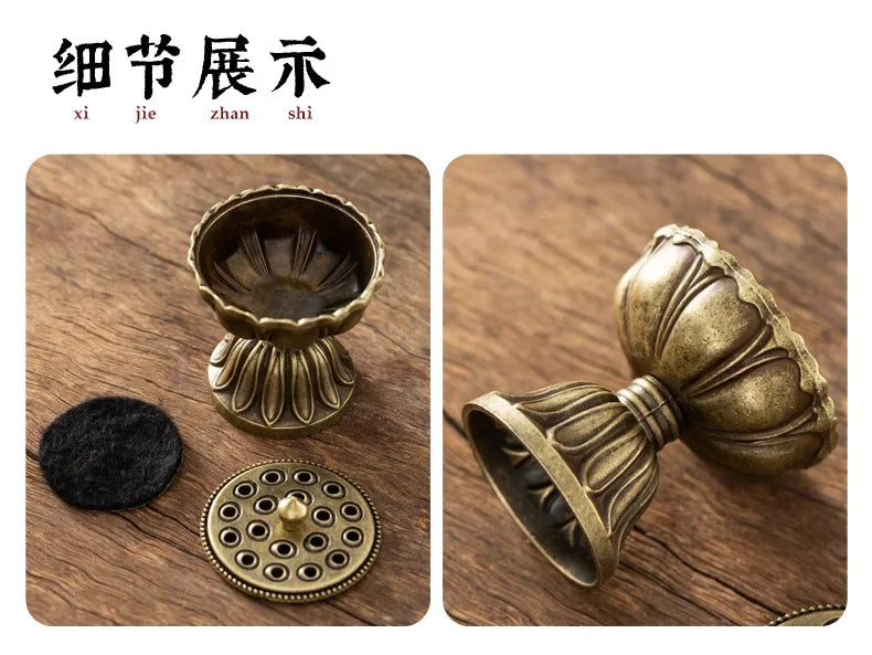 Lotus Flower Incense Burner With Handle Retro Copper Lotus Hollow Out Incense Stick Burner Brass Small Metal Craft Home Decor